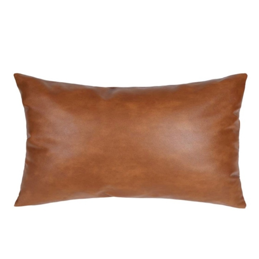 Luxury Home | Rustic Farmhouse Faux Leather Lumbar Throw Pillow Cover - Picture 5 of 6
